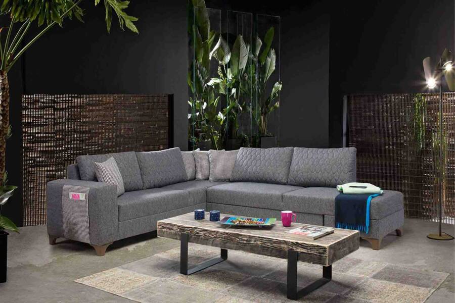 Loft Künc Divan Dəsti Keten - Gri - 6