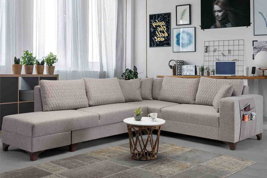 Loft Künc Divan Dəsti Keten - Krem - 1