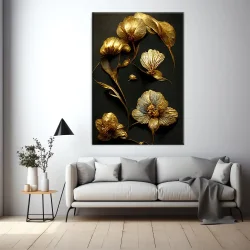 Luxury Golden Flower Kətan Tablo TB2044 - 2