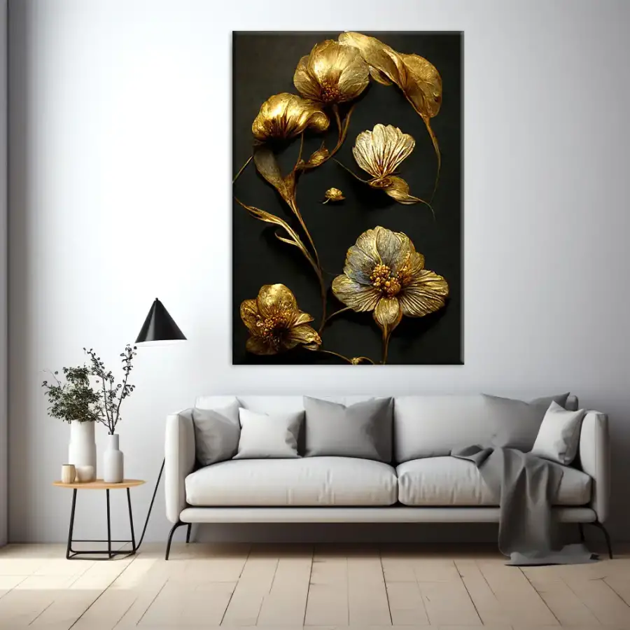Luxury Golden Flower Kətan Tablo TB2044 - 2