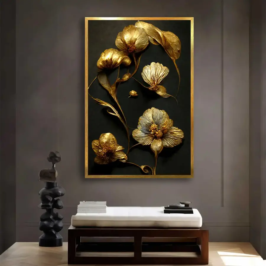 Luxury Golden Flower Kətan Tablo TB2044 - 1