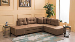 Manama Stil Yataqlı Açılan Künc Divan Kahve Sağ - Evdebiz