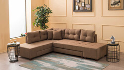 Manama Stil Yataqlı Açılan Künc Divan Kahve Sol - Evdebiz