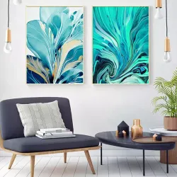 Marble Blue Paint 2'li Set Kətan Tablo TB1246 - 1