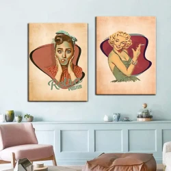 Marilyn Monroe and Nainen Retro 2'li Set Kətan Tablo TB1315 - 2
