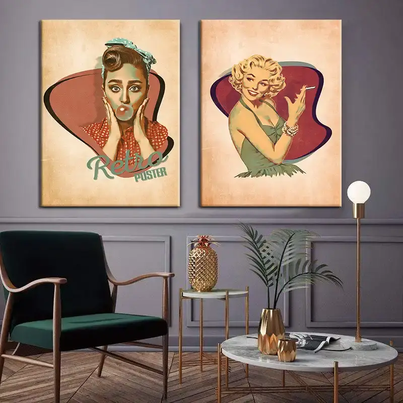 Marilyn Monroe and Nainen Retro 2'li Set Kətan Tablo TB1315 - 1