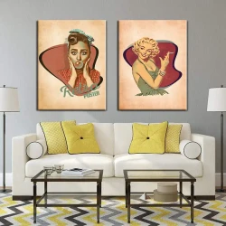 Marilyn Monroe and Nainen Retro 2'li Set Kətan Tablo TB1315 - 3