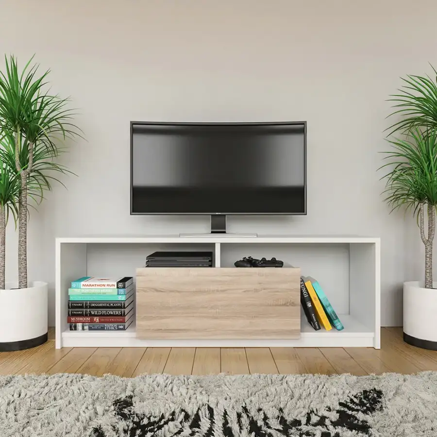 Marmaris Tv Stend 90cm - Ağ/Meşe - 1