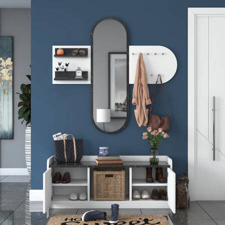 Matilda Güzgülü Dəhliz Dolabı - Qara/Ağ - 7