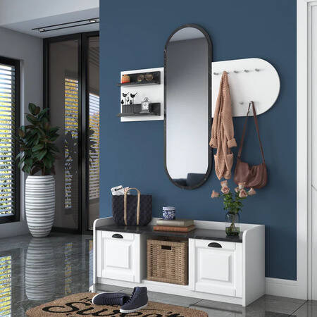 Matilda Güzgülü Dəhliz Dolabı - Qara/Ağ - 1