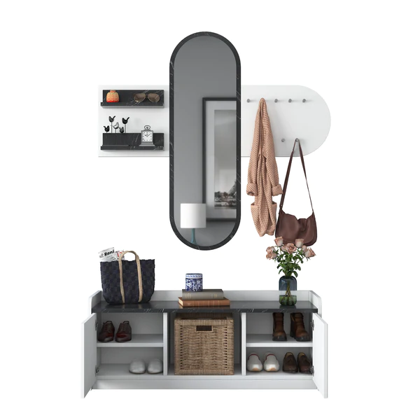 Matilda Güzgülü Dəhliz Dolabı - Qara/Ağ - 16