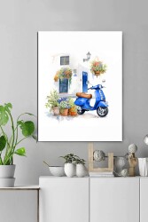 Mavi Motor ve Beyaz Ev Kanvas Tablo - Markaev