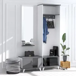 Mərcan Güzgülü Asılqanlı Dəhliz Dolabı - Antrasit/Ağ - Decoroom Collection (1)