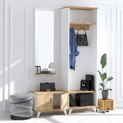 Mərcan Güzgülü Asılqanlı Dəhliz Dolabı - Meşə/Ağ - Decoroom Collection (1)