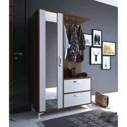 Metalia Güzgülü Asılqanlı Dəhliz Dolabı - Cəviz/Ağ - Modev (1)