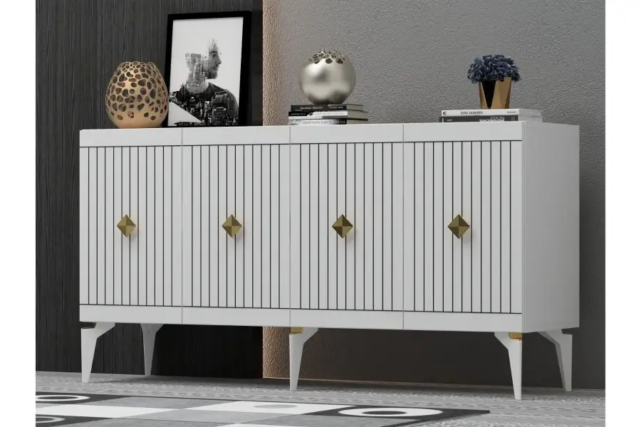 Midas Konsol, 4 Qapılı, 150cm - Ağ/Qızılı - 2