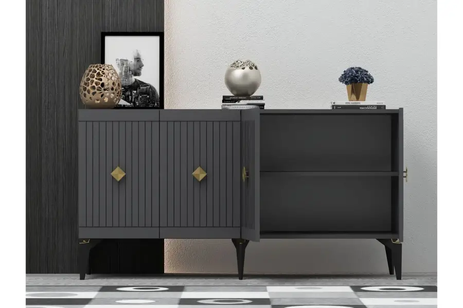 Midas Konsol, 4 Qapılı, 150cm - Antrasit/Qızılı - 3