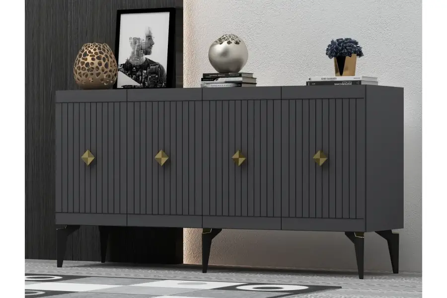 Midas Konsol, 4 Qapılı, 150cm - Antrasit/Qızılı - 2