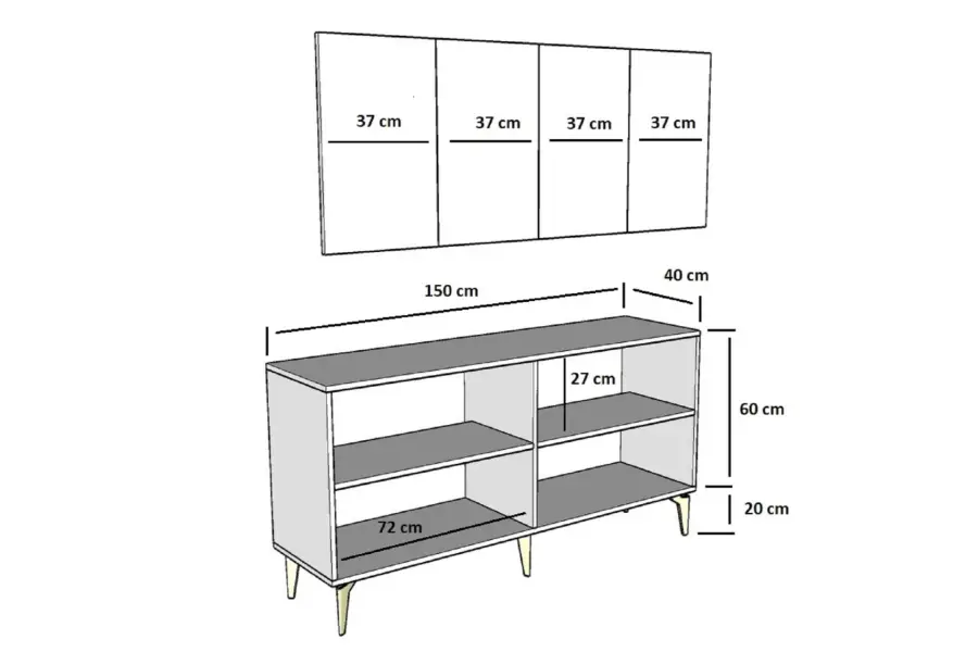 Midas Konsol, 4 Qapılı, 150cm - Antrasit/Qızılı - 7