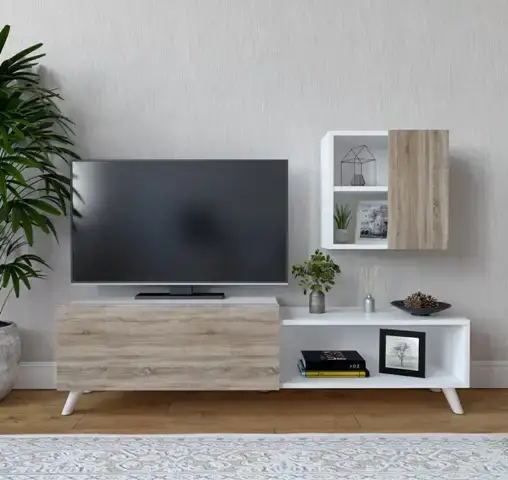Milas Tv Stend - Ağ/Meşe - 1