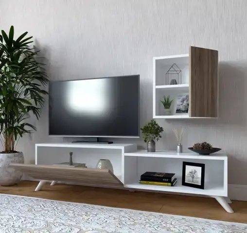 Milas Tv Stend - Ağ/Meşe - 2