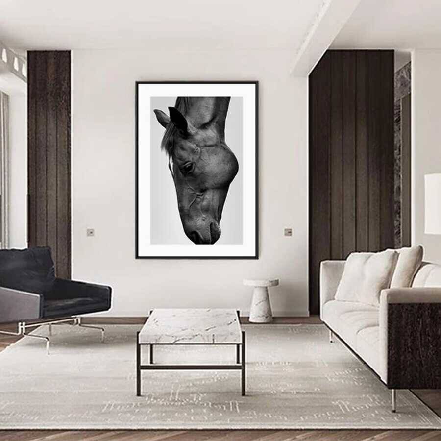 Modern Horse Poster Canvas Paintings Black And White Kətan Tablo - 1