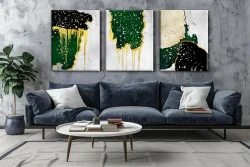 Modern Orange Blue Abstract 3'lü Set Kətan Tablo TB2020 - 3