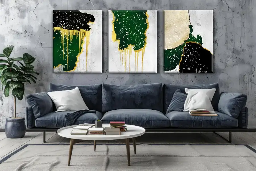 Modern Orange Blue Abstract 3'lü Set Kətan Tablo TB2020 - 3