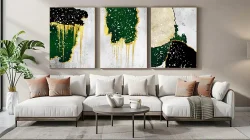 Modern Orange Blue Abstract 3'lü Set Kətan Tablo TB2020 - 4