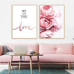 Modern Peony Flower Lovər 2'li Set Kətan Tablo TB1457 - 1