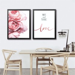 Modern Peony Flower Lovər 2'li Set Kətan Tablo TB1457 - 4