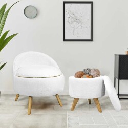 Mojo Çay Seti Berjer Kreslo və Pufik - Ağ - Zemhome