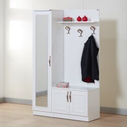 Mono Güzgülü, Asılqanlı Dəhliz Dolabı - Ağ - Decoroom Collection