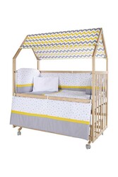 Montessori Anne Yanı 60x120 Naturel Tekerlekli Beşik - Sarı Biyeli Uyku Seti - Thumbnail