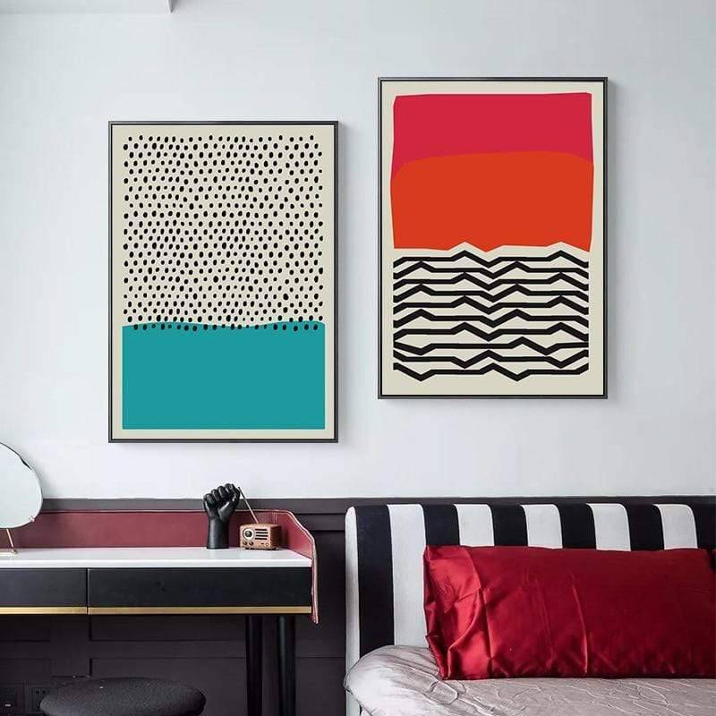 Multicolored Abstract 2'li Set Kətan Tablo TB1295 - 1