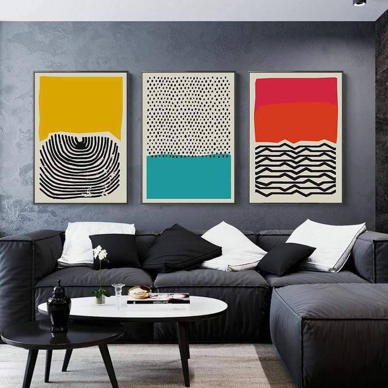 Multicolored Abstract 3'lü Set Kətan Tablo TB1295 - 1