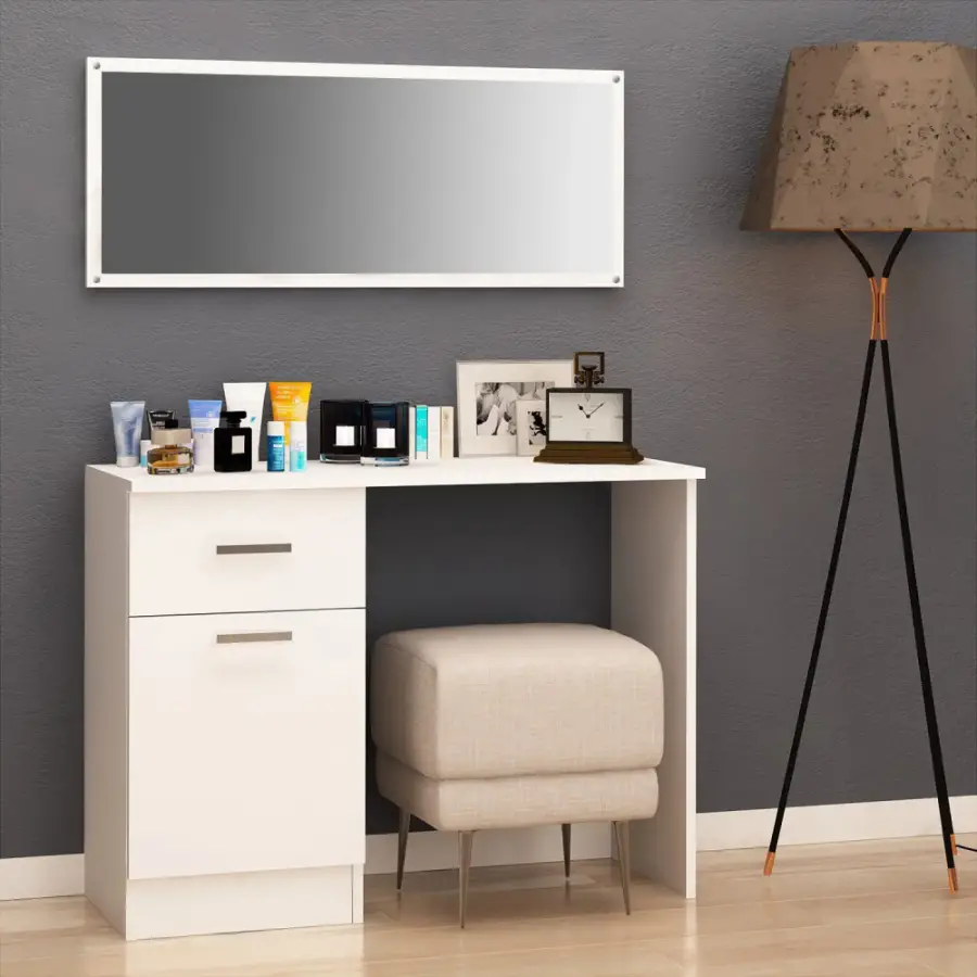 Nayel Güzgülü Makiyaj Masası - Ağ - 1