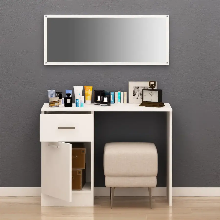 Nayel Güzgülü Makiyaj Masası - Ağ - 2