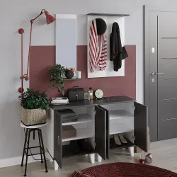 Nəcəf Güzgülü Asılqanlı Dəhliz Dolabı - Antrasit/Ağ - Decoroom Collection (1)