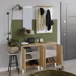 Nəcəf Güzgülü Asılqanlı Dəhliz Dolabı - Meşə/Ağ - Decoroom Collection (1)