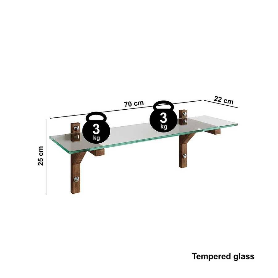 Divar Rəfi Temperli Cam ve Masif Ahşap R103 - 5