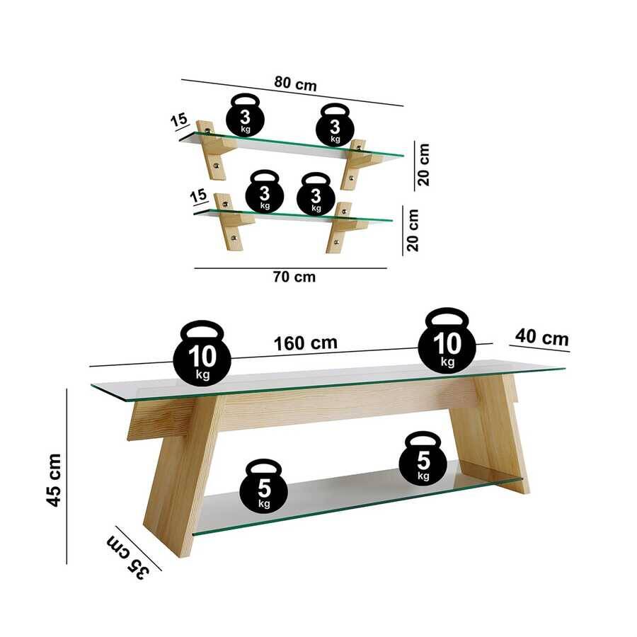 Masif Ahşap Tv Stend Wood' n Glass TV204 - 6