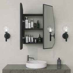 Quartz Güzgülü Hamam Dolabı - Siyah 60cm - Neostill (1)