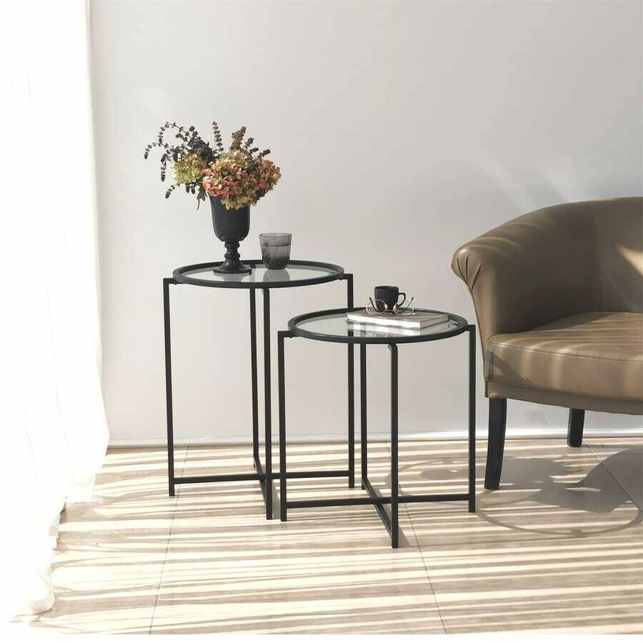 Siyah Metal 2'li Yan Sehpa S412 - 2