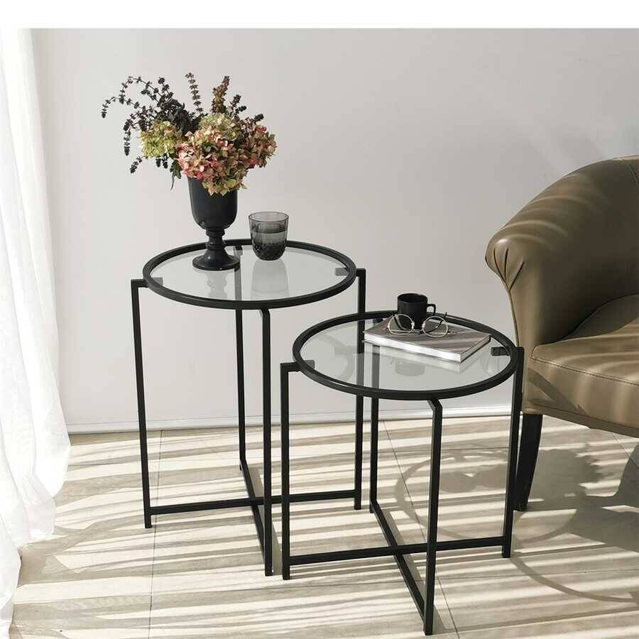 Siyah Metal 2'li Yan Sehpa S412 - 7