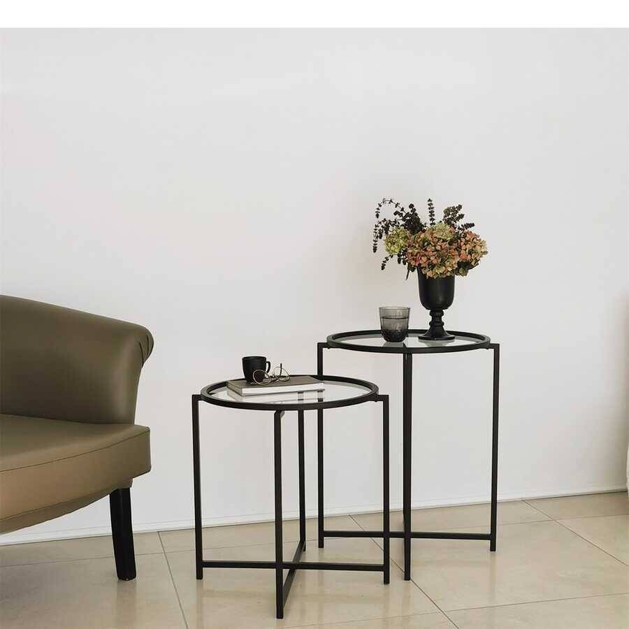 Siyah Metal 2'li Yan Sehpa S412 - 9