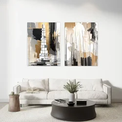 Neutral Colors Abstract 2'li Set Kətan Tablo TB2062 - 1