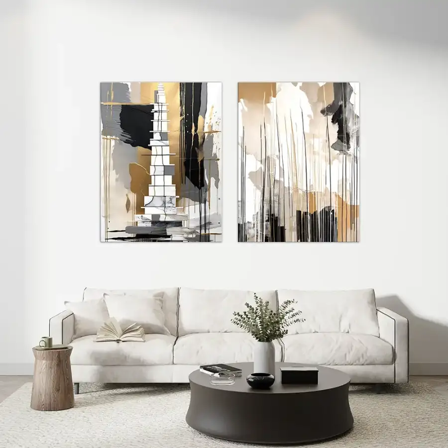 Neutral Colors Abstract 2'li Set Kətan Tablo TB2062 - 1
