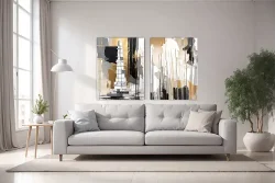 Neutral Colors Abstract 2'li Set Kətan Tablo TB2062 - 2