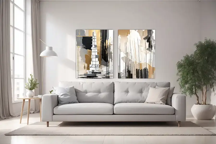 Neutral Colors Abstract 2'li Set Kətan Tablo TB2062 - 2